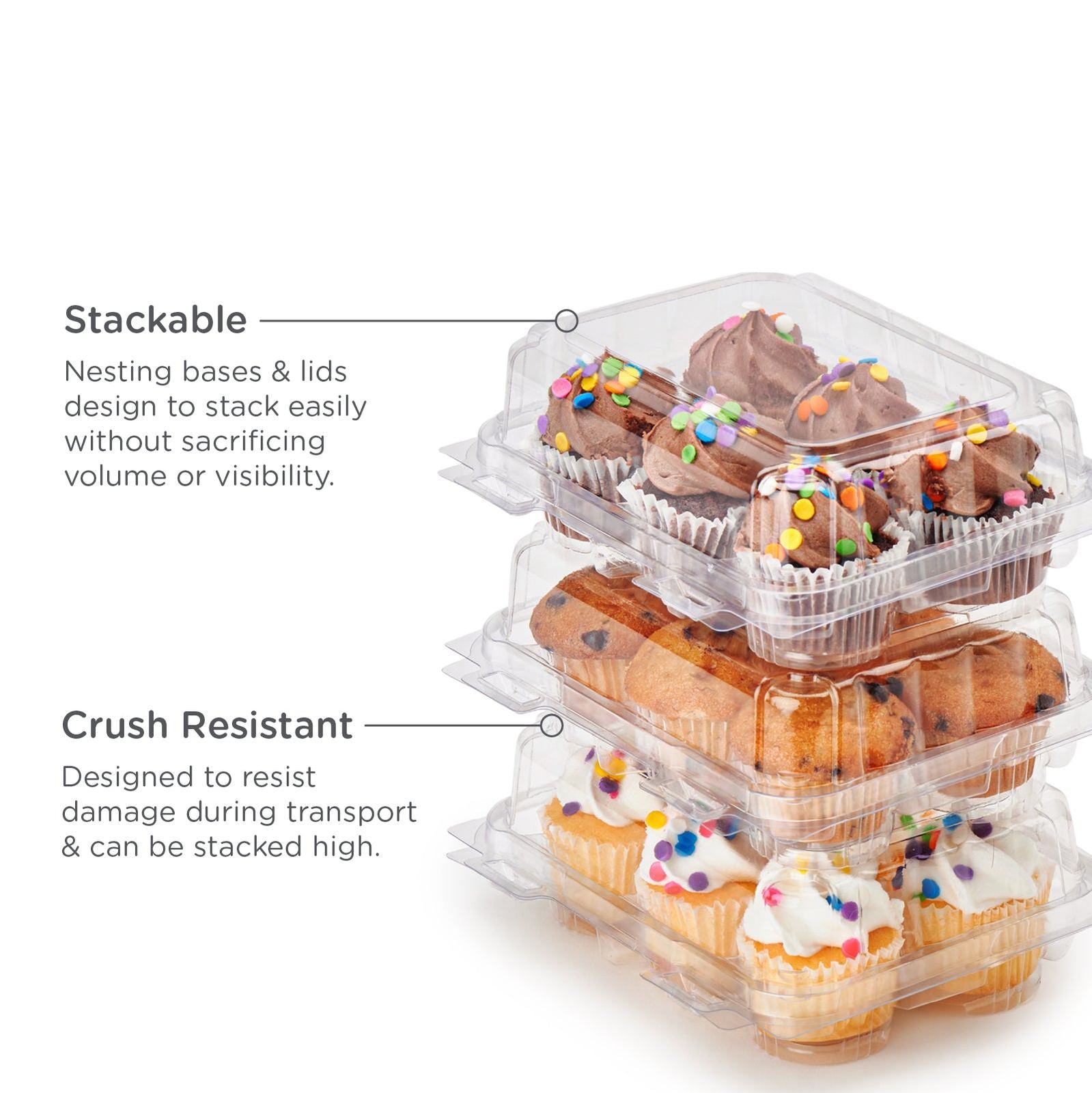 6-pack 2.25" Mini Cupcake & Muffin Package, Crystal Clear, PLA, 250/Case