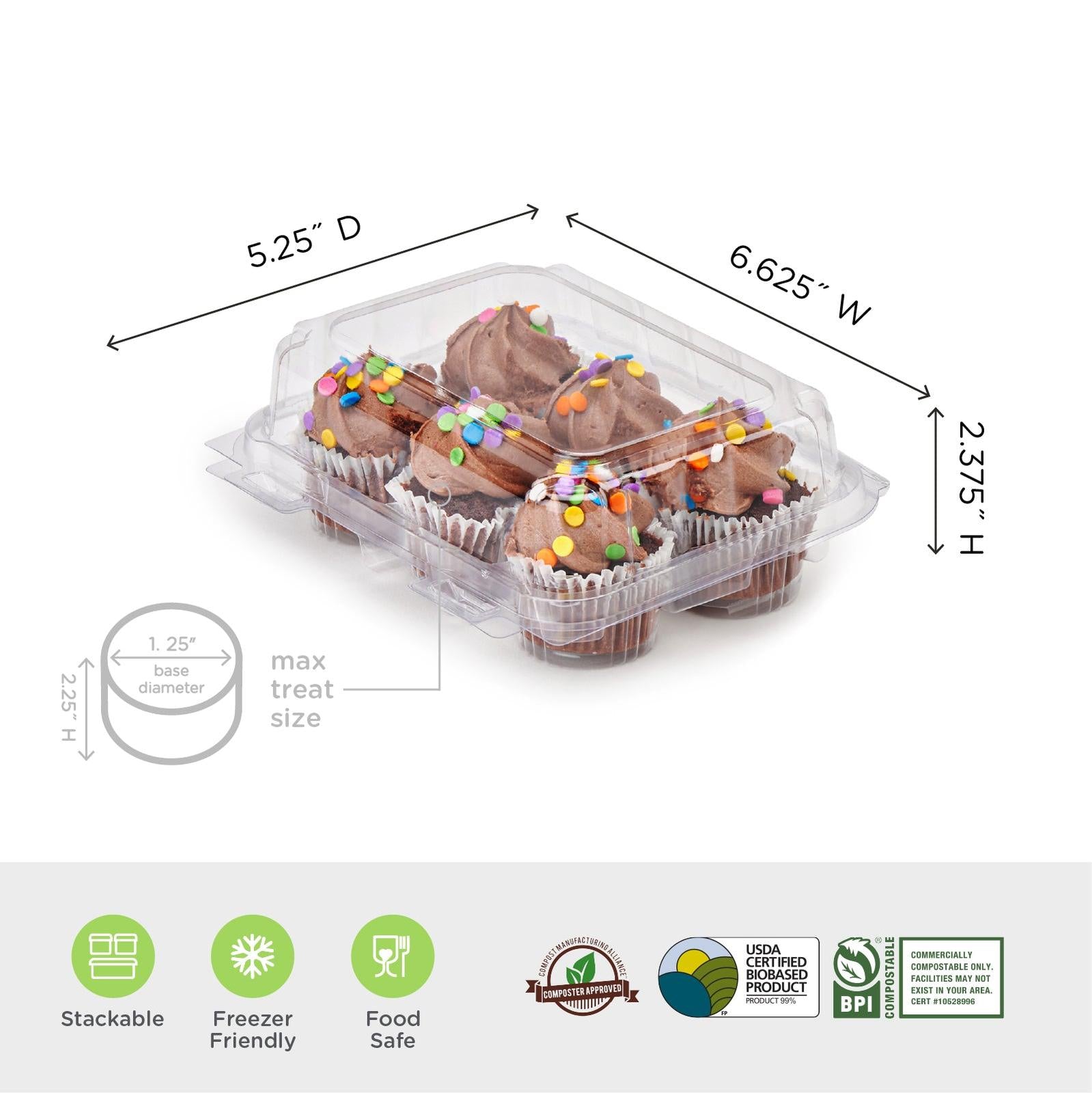 6-pack 2.25" Mini Cupcake & Muffin Package, Crystal Clear, PLA, 250/Case