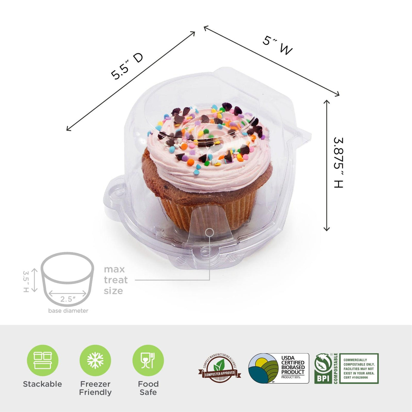 Single 3.5" Mega Cupcake & Muffin Package, Crystal Clear, PLA, 300/Case
