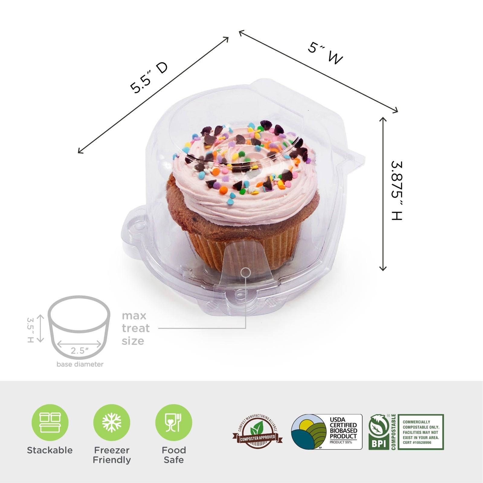 Single 3.5" Mega Cupcake & Muffin Package, Crystal Clear, PLA, 300/Case