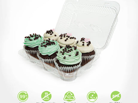 6-pack 3.25" Classic Cupcake & Muffin Package, Crystal Clear, PLA, 250/Case