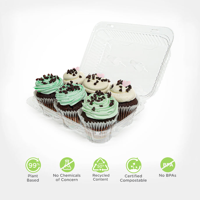 6-pack 3.25" Classic Cupcake & Muffin Package, Crystal Clear, PLA, 250/Case