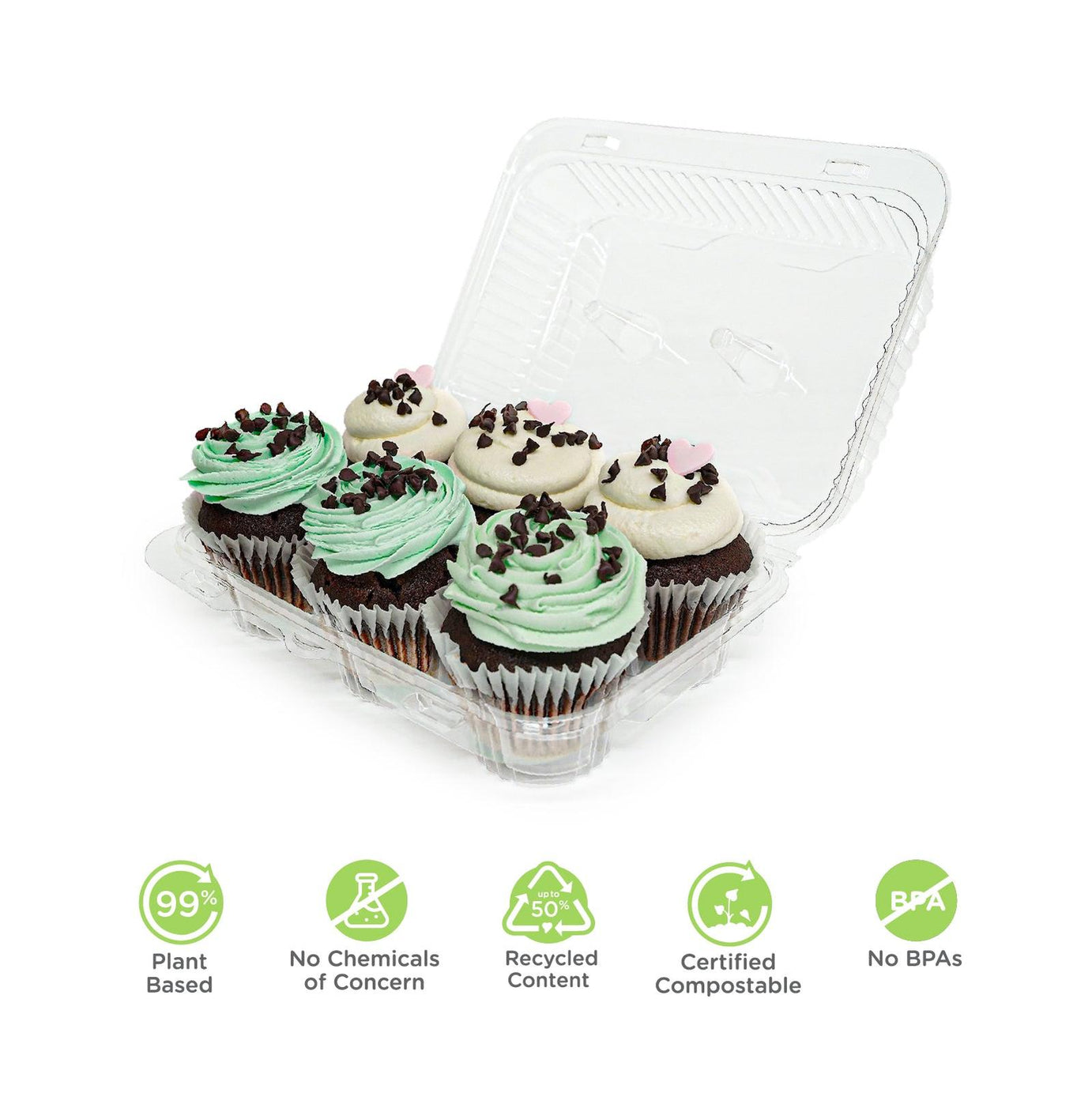 6-pack 3.25" Classic Cupcake & Muffin Package, Crystal Clear, PLA, 250/Case