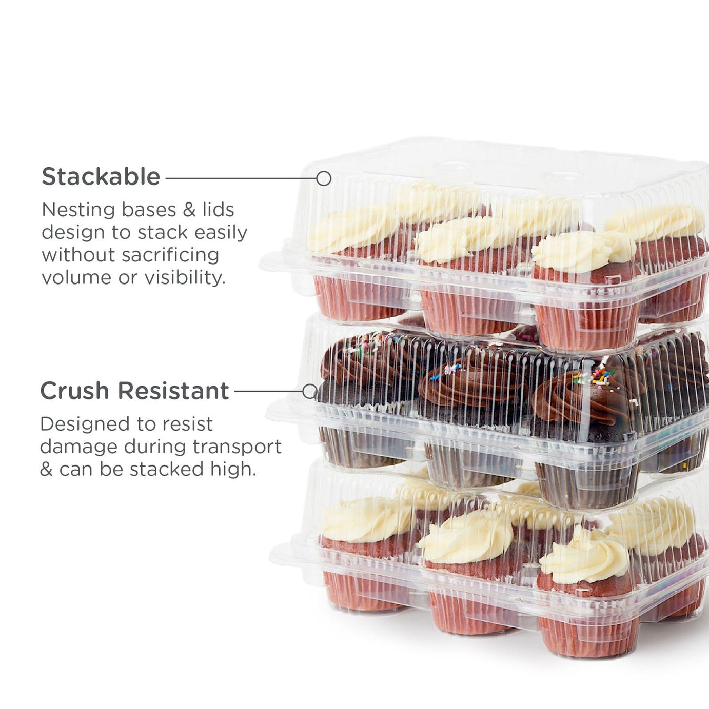 6-pack 3.25" Classic Cupcake & Muffin Package, Crystal Clear, PLA, 250/Case