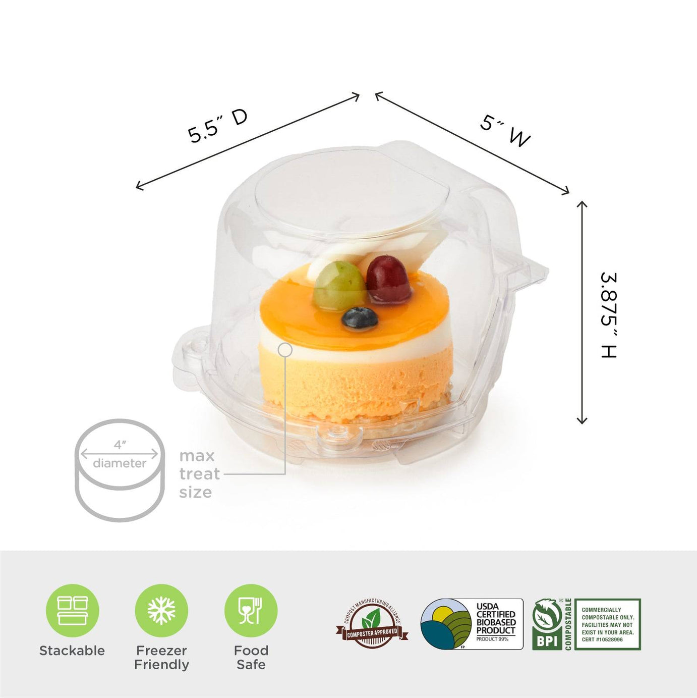 Single 3.75" Dessert Package, Crystal Clear, PLA, 300/Case