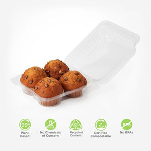 4-pack 2.5" Mega Muffin & Roll Package, Crystal Clear, PLA, 291/Case