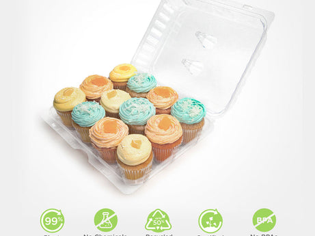 12-pack 3.25" Classic Cupcake & Muffin Package, Crystal Clear, PLA, 100/Case