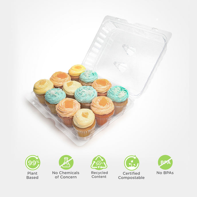 12-pack 3.25" Classic Cupcake & Muffin Package, Crystal Clear, PLA, 100/Case