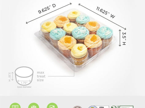 12-pack 3.25" Classic Cupcake & Muffin Package, Crystal Clear, PLA, 100/Case