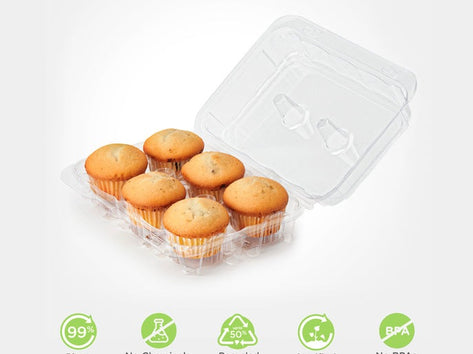 6-pack 2.75" Classic Muffin Package, Crystal Clear, PLA, 300/Case