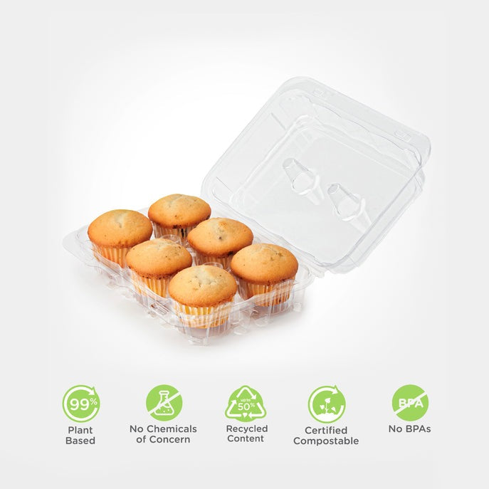6-pack 2.75" Classic Muffin Package, Crystal Clear, PLA, 300/Case