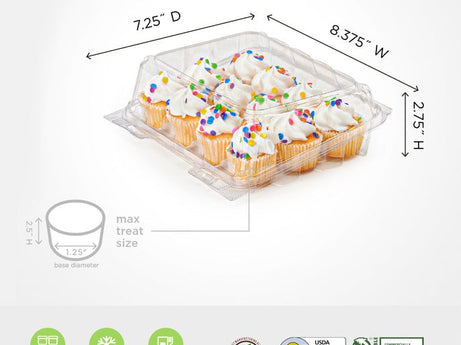 12-pack 2.5" Mini Cupcake & Muffin Package, Crystal Clear, PLA, 225/Case