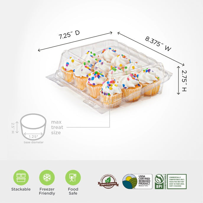 12-pack 2.5" Mini Cupcake & Muffin Package, Crystal Clear, PLA, 225/Case
