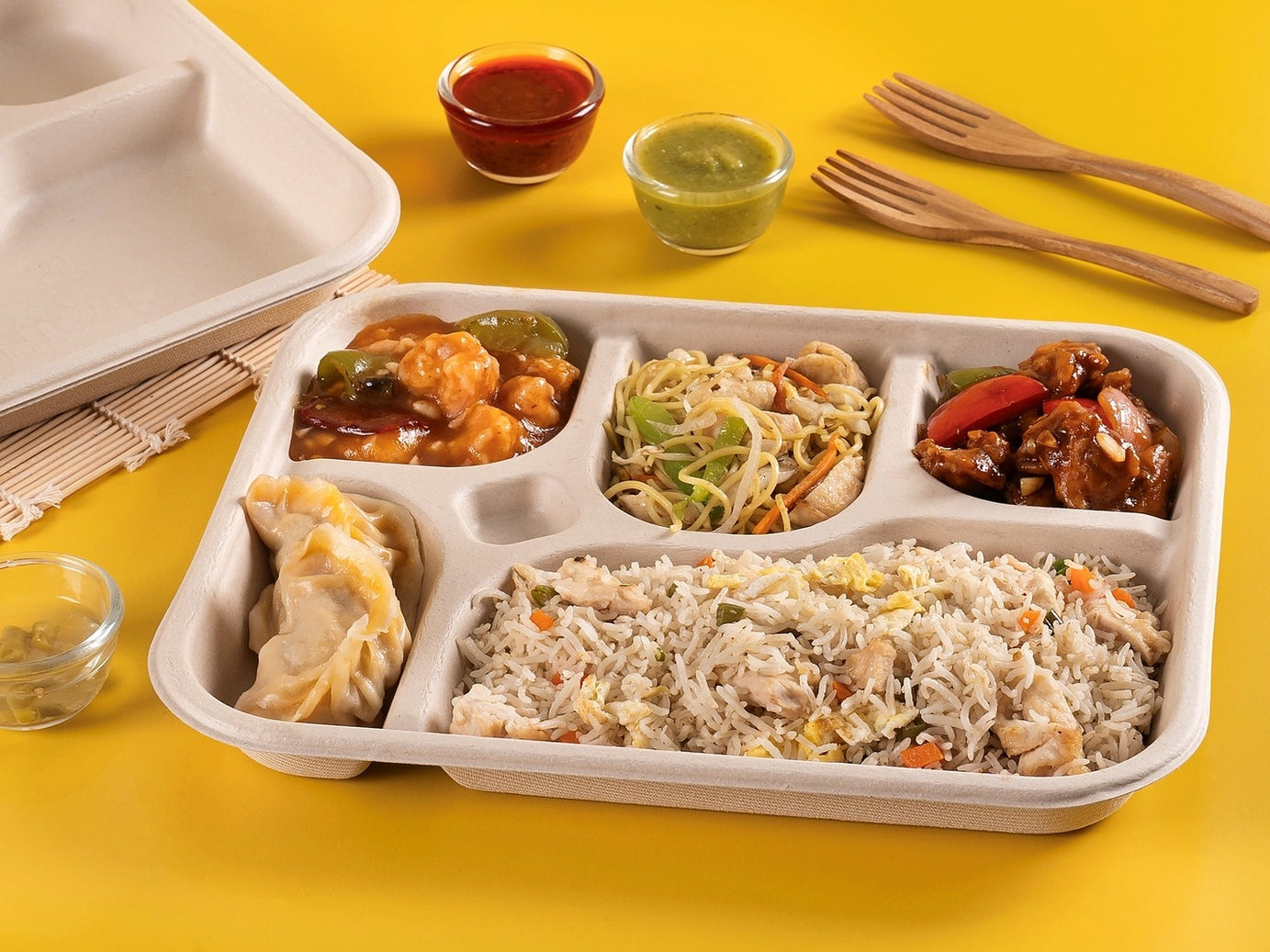 Chunky 5CP Sugarcane Bagasse Disposable Meal Plate,500 Count