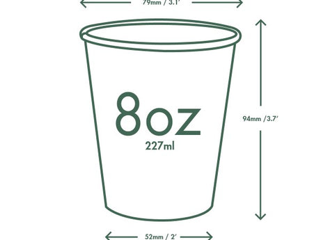 Vegware Single Wall Compostable White Hot Cups 8 oz