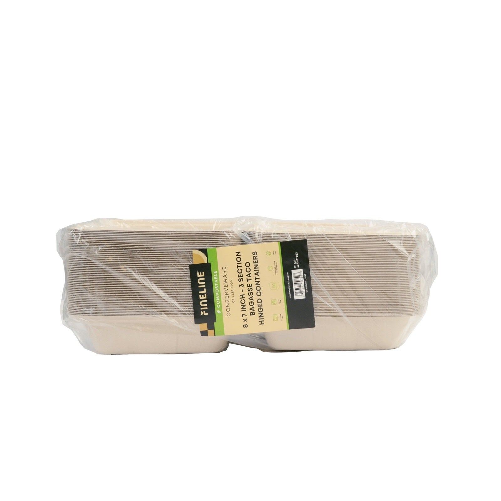 8" X 7" - 3 SECTION TACO HINGED CONTAINER - PFAS FREE , 200 Count Case