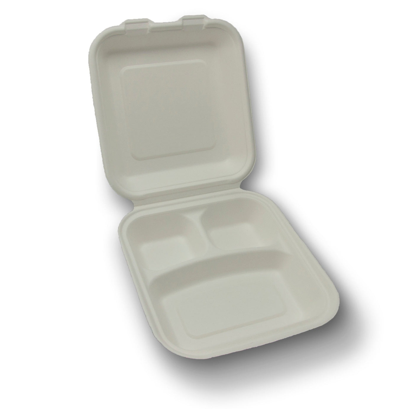 Medium 3-Compartment No Added PFAS Plant Fiber Hinged Container, 200-Count Case